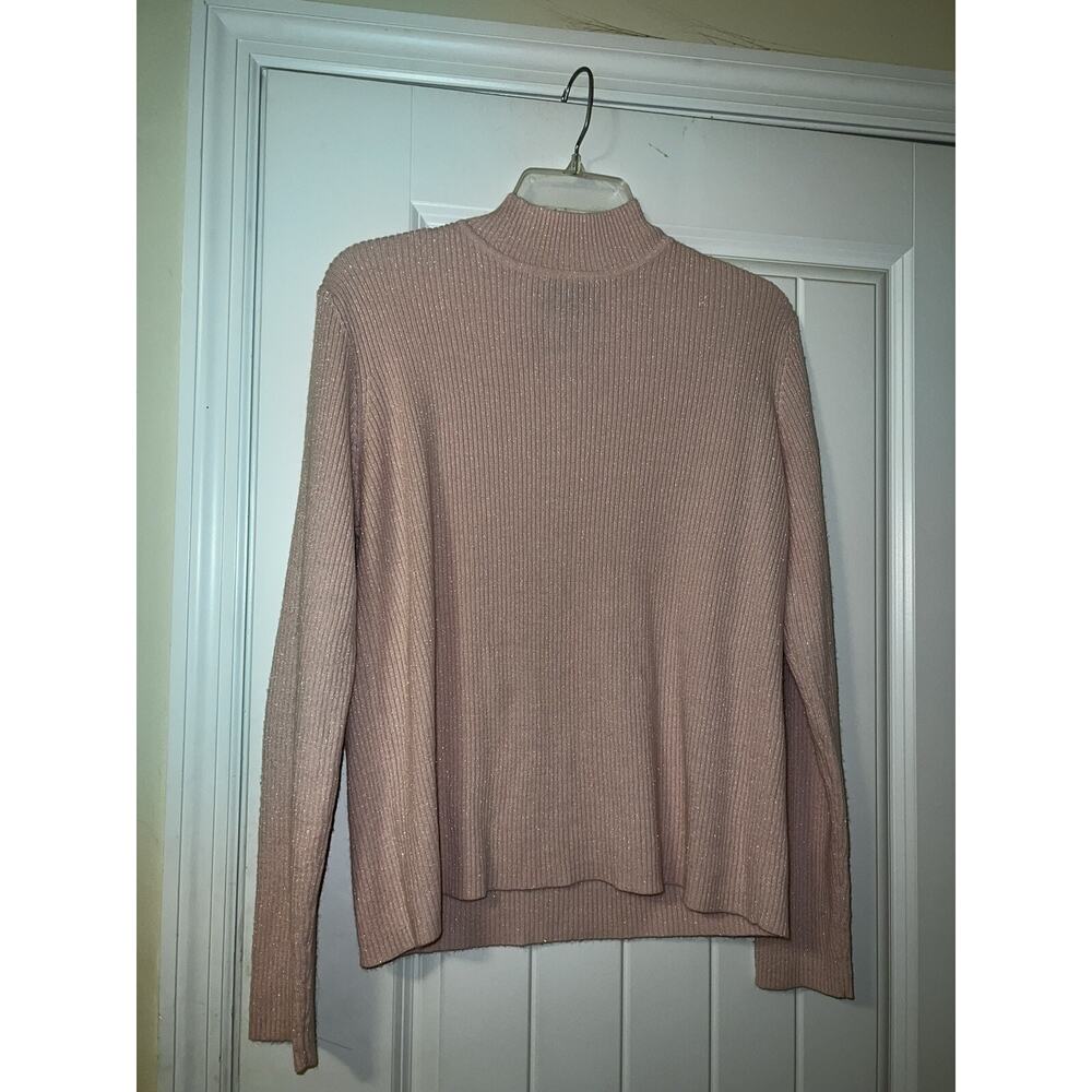 Sag Harbor womens pink turtleneck long sleeve sweater sparkly acrylic PETITE PL